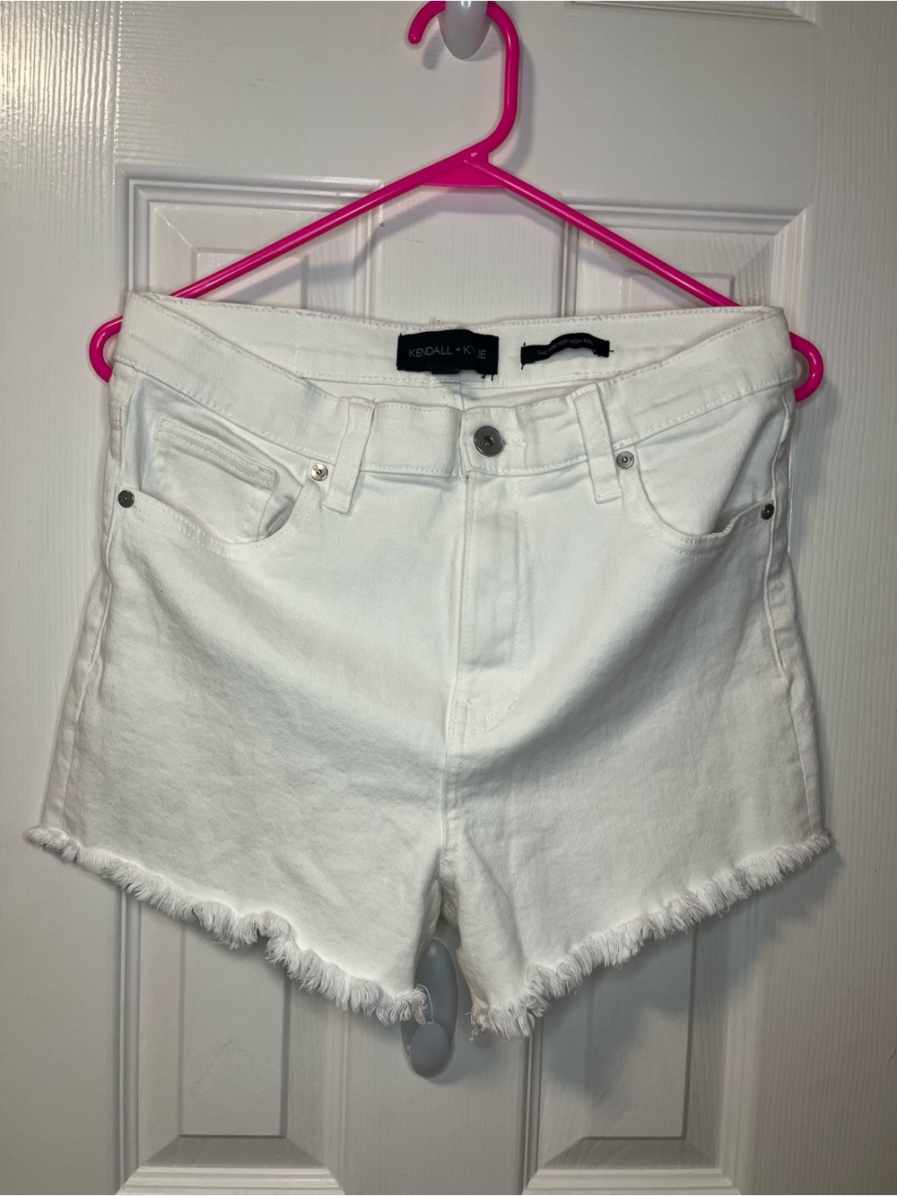Kendall & Kylie Clean White Frayed Hem High-Rise Denim Shorts